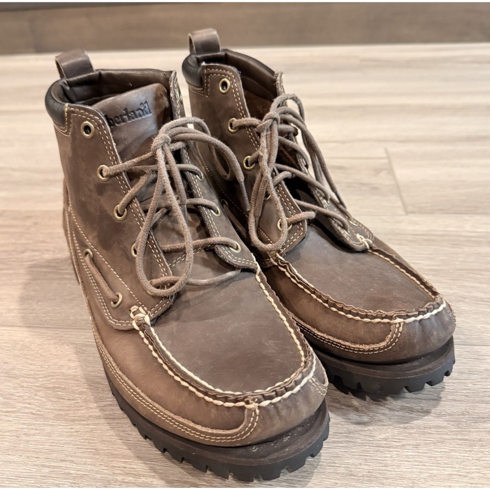 Mens Timberland Oakwell Boots Moc Toe Brown Leather Size 9.5